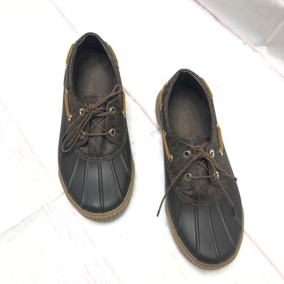 Michael Kors Rain Duck Boot Rubber and Monogram Leather Low Profile - Picture 2 of 9